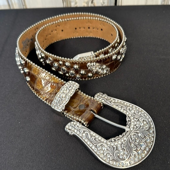 Justin for 125 Years Copper Brown Studded Rhinestones Embellished Buckle Belt - Picture 1 of 7